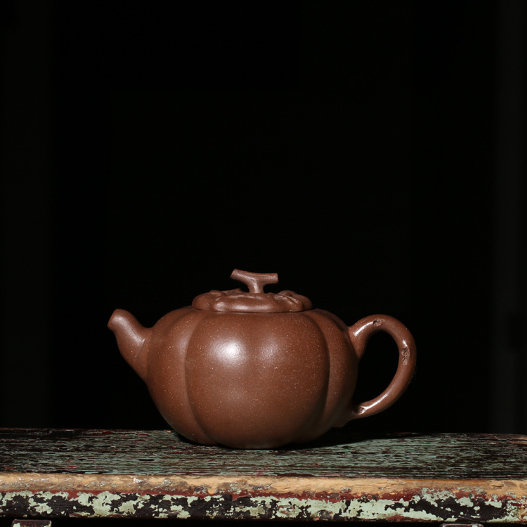 紫砂老茶壶原矿紫泥老一厂台湾回流中国宜兴王石耕款柿子壶300cc