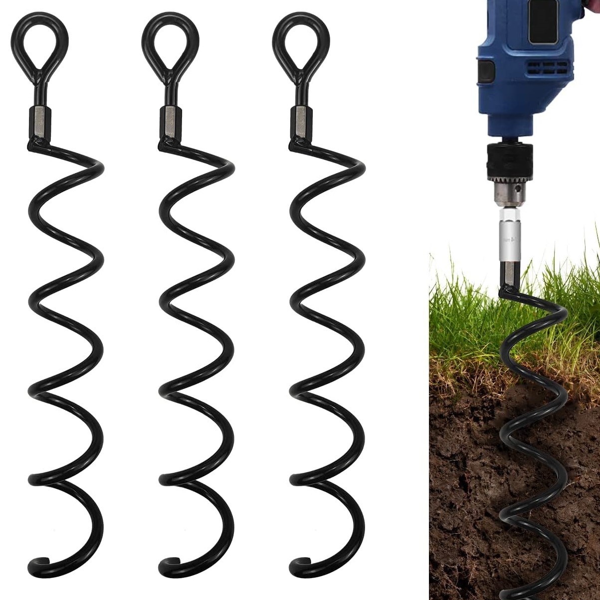 0成交3001支弹簧地锚螺旋地钉重型折叠环接地锚桩固定蹦床秋千花园棚