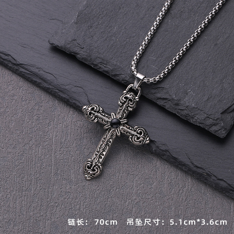 Vintage Cross Stylish Pendant Street Hip-Hop Fashion All-Match Necklace Titanium Steel Sweater Chain Keychain Pendant