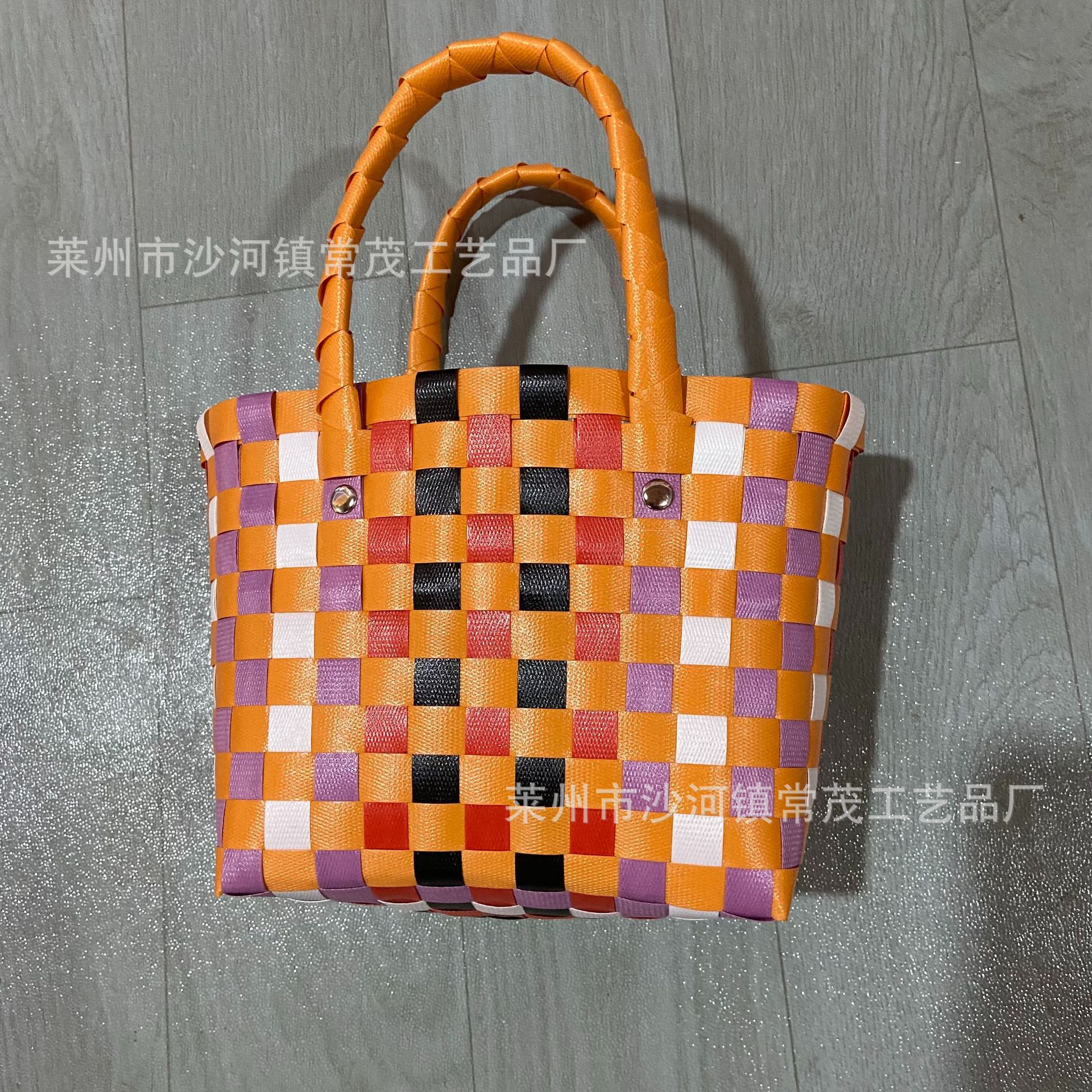 Vegetable Basket Straw Bag New Ins Style Pastoral Shopping Basket Women's Bag Woven Bag Finished Product Color Matching Color Contrast