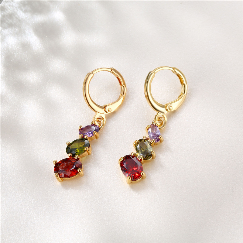 Amazon Popular Zircon Earrings Colorful Water Drop Earrings Female New Same Geometric Color Crystal Long Earrings