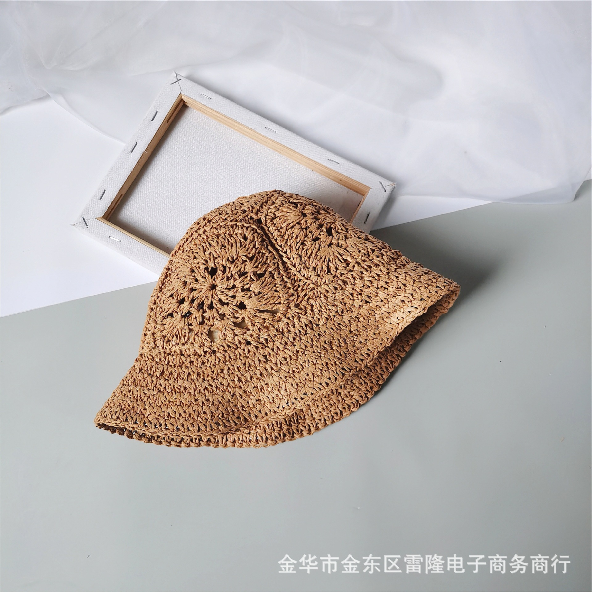 夏季素雅手钩大花纹儿童透气渔夫草帽出游女童宝宝遮阳帽沙滩帽