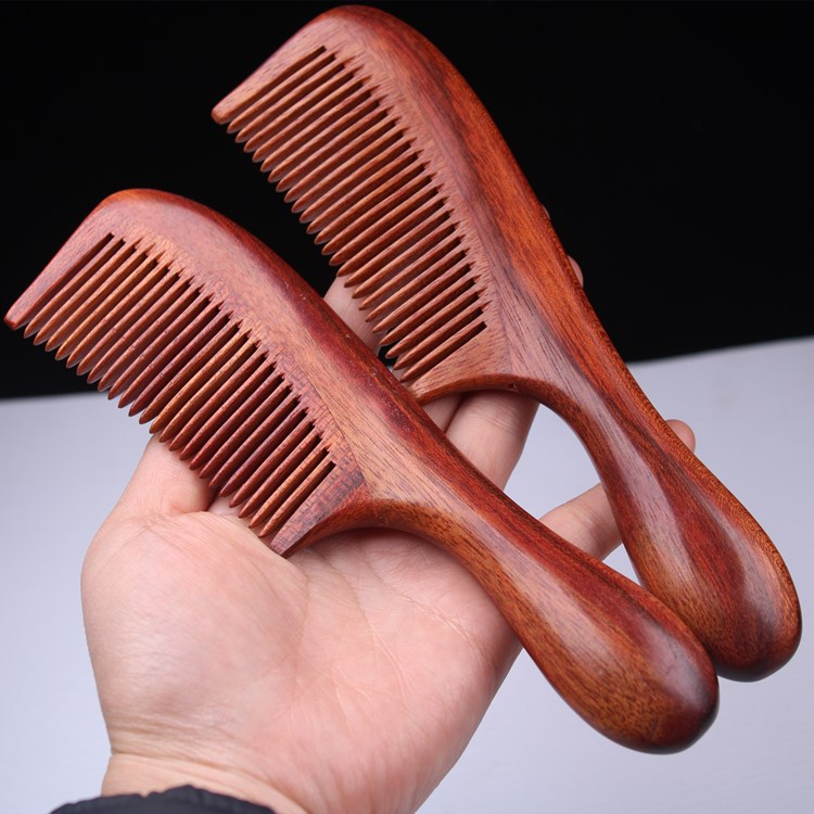工厂批发血檀木梳子小叶紫檀美发梳大号鼓柄檀木梳