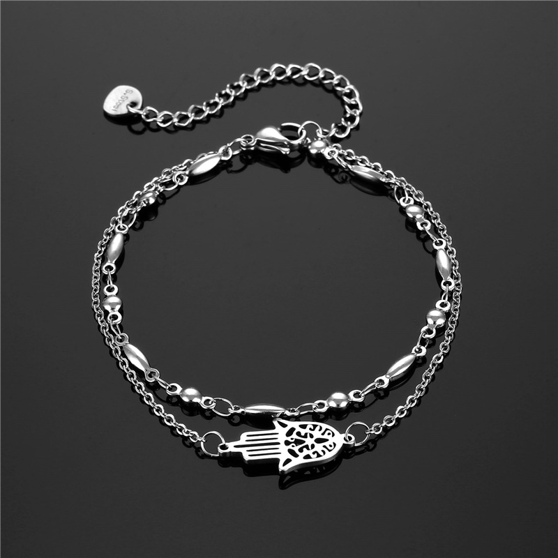 Cross-Border Sold Jewelry Double Layer Women's Stainless Steel Fatima Bracelet New Hip Hop Titanium Steel European and American Fashion Trendy Bracelet