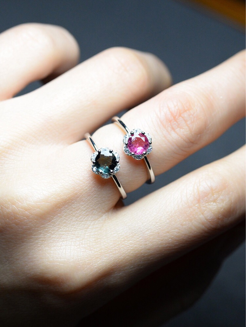 彩虹碧玺戒指s925银镶嵌活扣可调节送女朋友礼物工厂批发量大从优