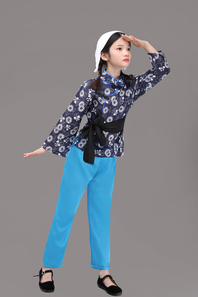 阿庆嫂舞台表演服喜儿服装女童村姑演出服采茶女演出服村民演出服