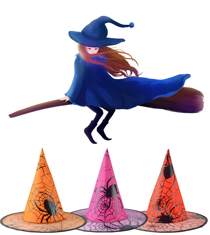 女巫魔法帽万圣节巫婆帽成人魔术师帽男女儿童幼儿园表演南瓜帽子