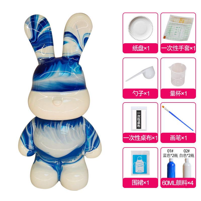 Internet Celebrity Fluid Rabbit White Body Coin Bank Children's Diy Handmade Toys Vinyl Figurine White Blank Material Package Wholesale