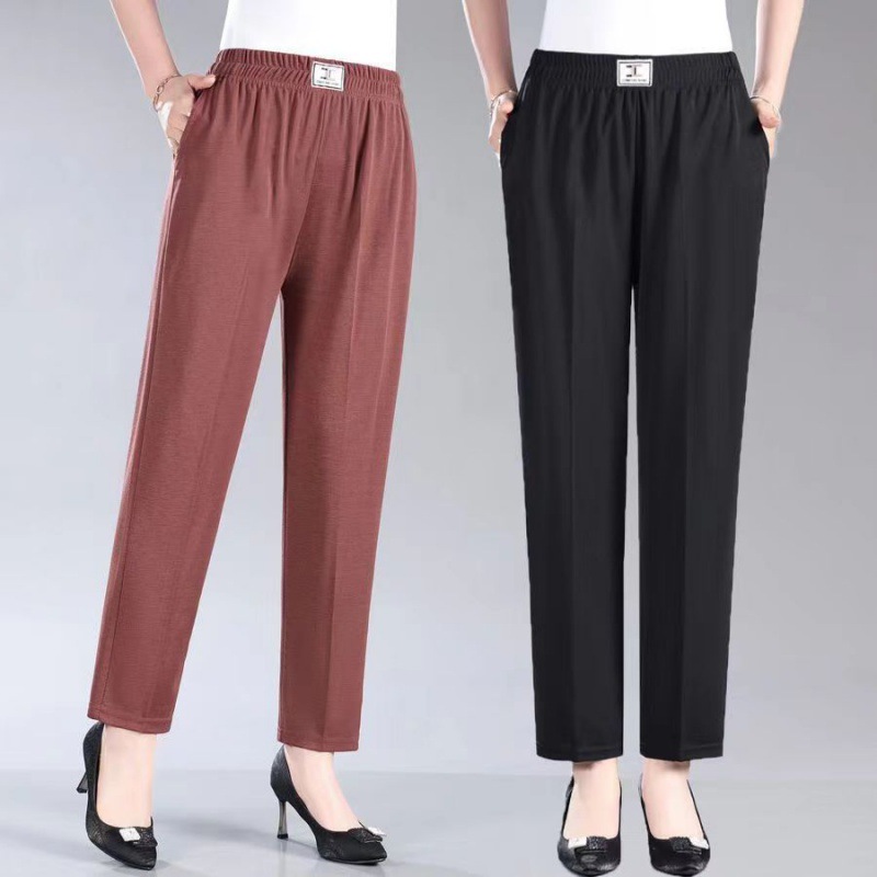 新款女士夏季装薄裤子中老年女裤九分裤宽松休闲妈妈直筒裤子