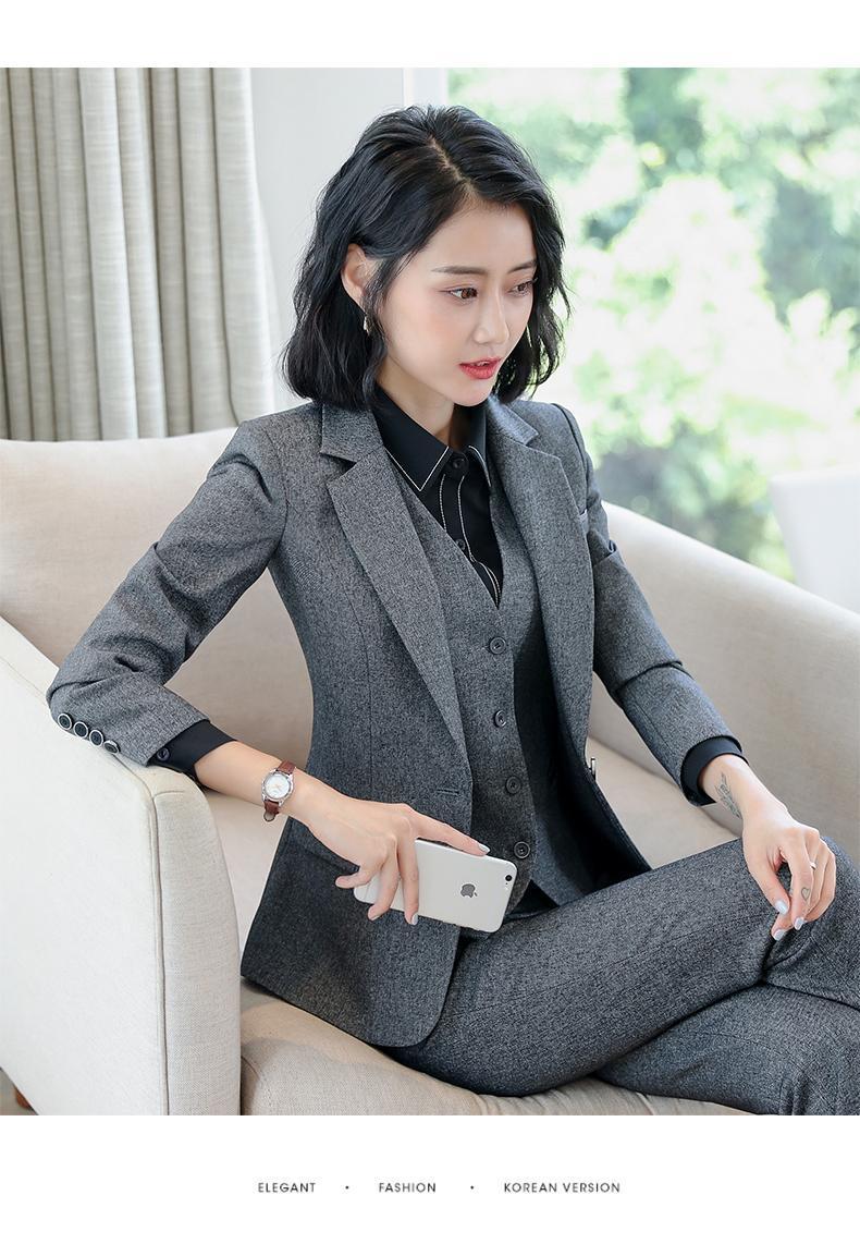 西装套装女时尚气质白领灰色大码ol风正装酒店职业装上班工作服冬