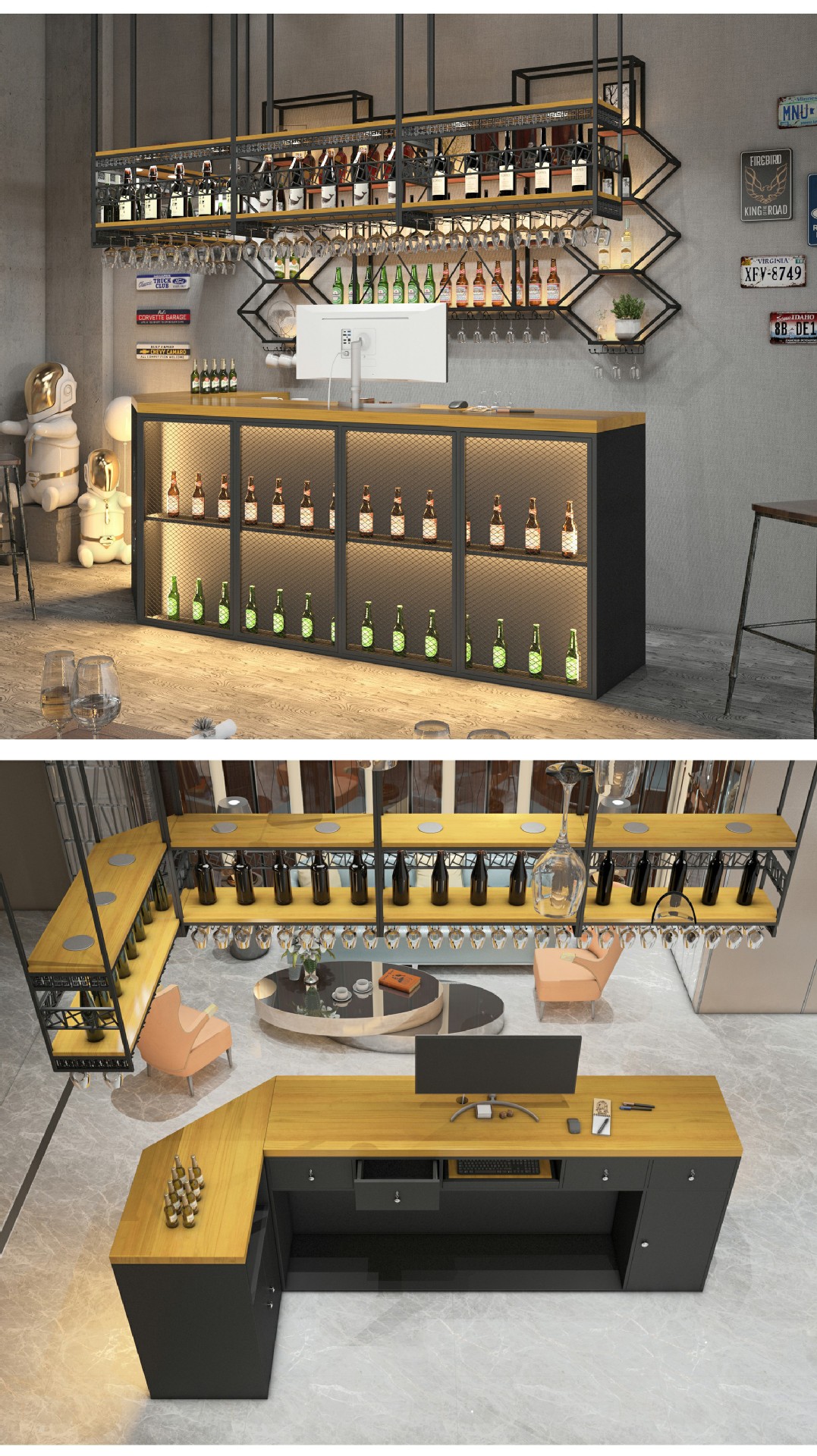 工业风创意清吧收银台 咖啡厅水吧铁艺吧台 服装店美容院接待前台