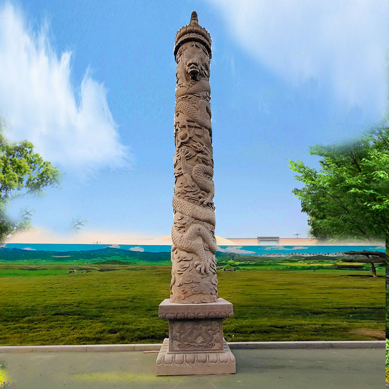 石雕龙柱汉白玉石雕盘龙柱华表广场雕塑大理石文化柱十二生肖柱子