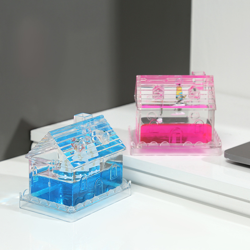 创意亚克力透明水液体漂浮帆船小房子笔插笔筒小学生文具节庆礼品