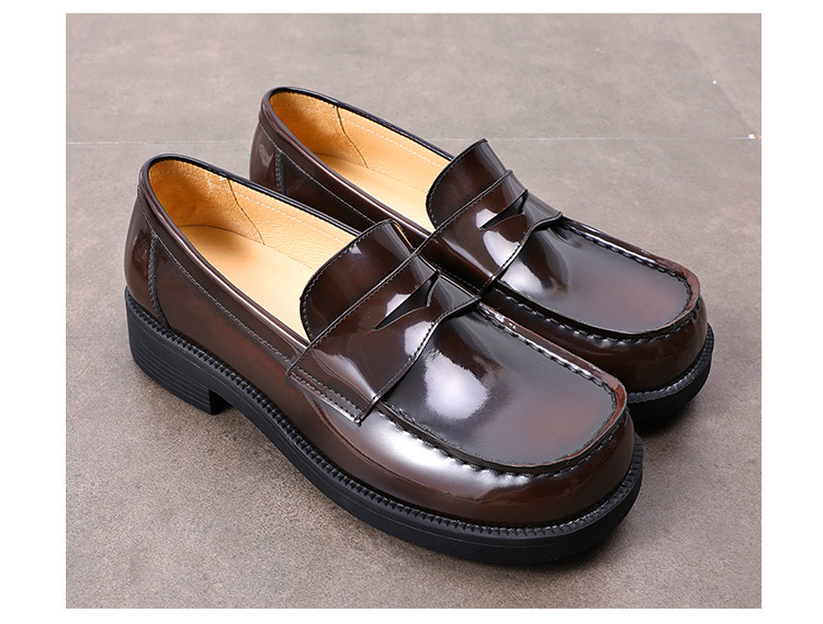 4900jk制服鞋日系小皮鞋女大头2021新爆款单鞋真皮方头厚底乐福鞋