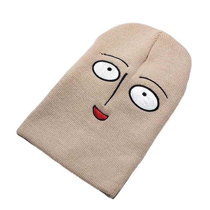 Funny Harajuku Cartoon One Punch Man Bald Embroidery Knitted Hat Men's and Women's Expression Slipover Woolen Cap Warm Hat