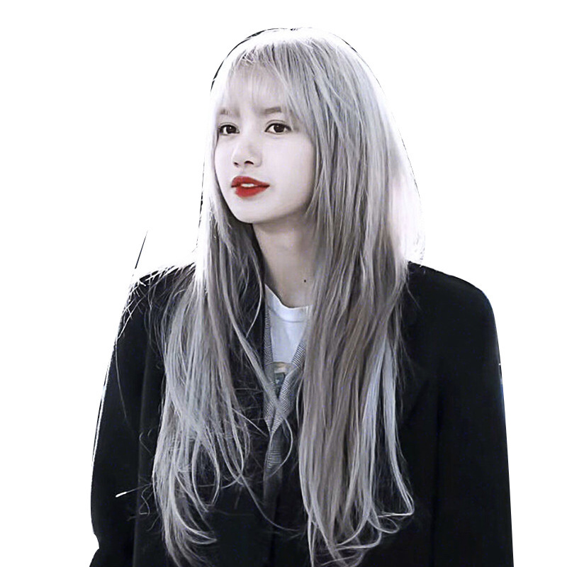 网红lisa同款发色假发长直发女奶奶灰漫画空气刘海长发多色化纤发