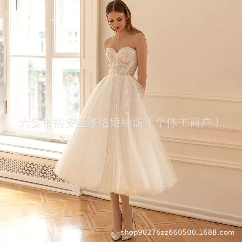 抹胸礼服连衣裙跨境速卖通白色网纱夏婚礼欧美宴会晚礼服一件批发