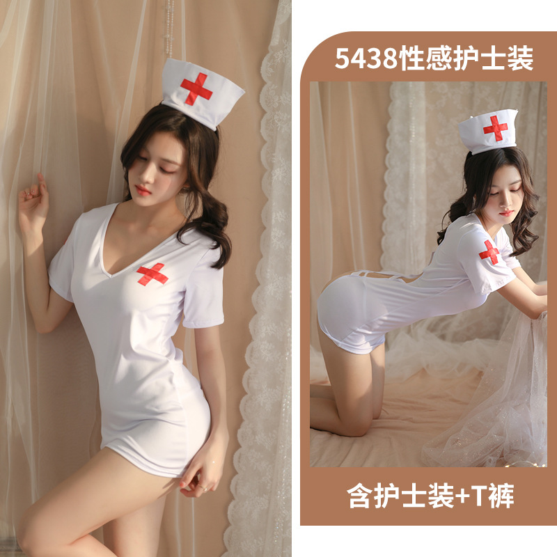 Adult Supplies Sexy Lingerie Sexy Female Deep V Back Hollow out Hot Temptation Role Playing Nurse Nightdress