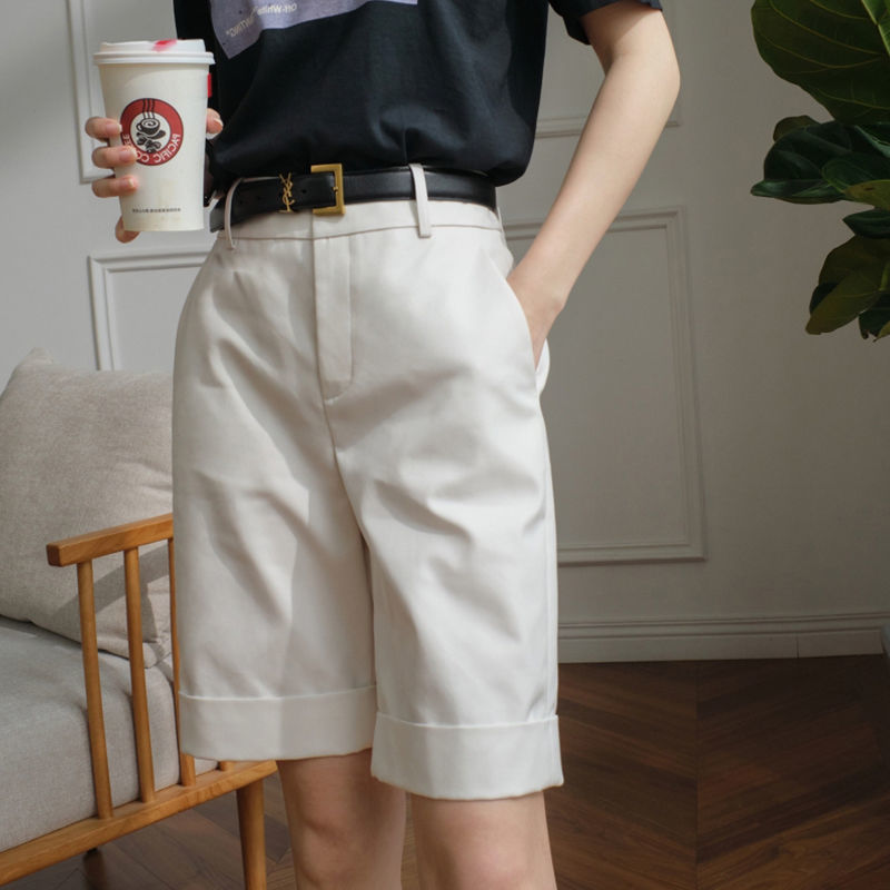 Suit Shorts Women's Summer 2023 New Korean Style High Waist Slimming Straight Pants Khaki Outer Wear Casual Cropped Pants