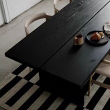 原木洽谈桌长方形会议桌客厅工作台现代极简实木黑色办公桌诧/·