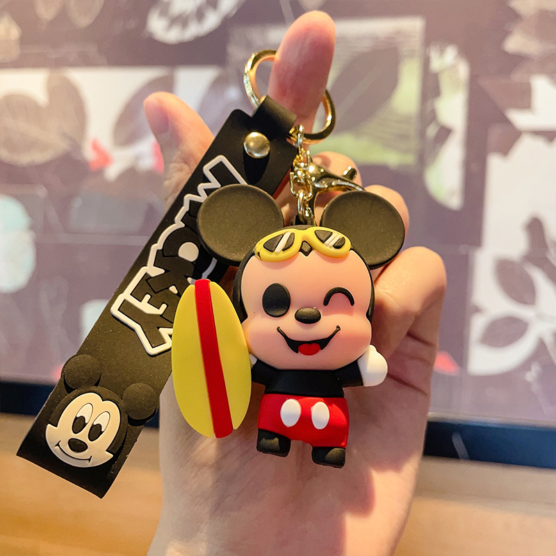 Cute Mickey Minnie Summer Travel Series Keychain Cartoon PVC Doll Bag Package Pendant Car Key Ring