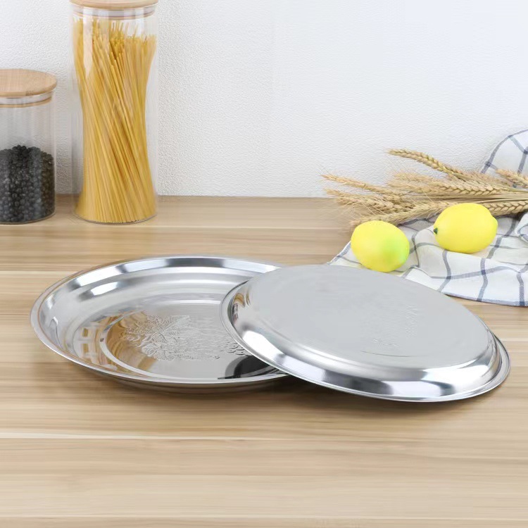 Hz14 Stainless Steel Large Disc Grape Plate Deep Plates Peony Plate 28-40cm Storage Tray Dinner Plate Indian Plate