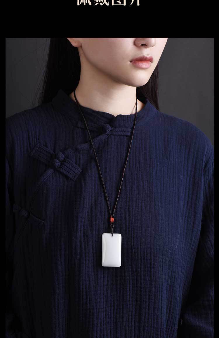 方牌无事牌翠玉色吊坠项链古风男女款情侣无事牌挂件生日礼物礼品