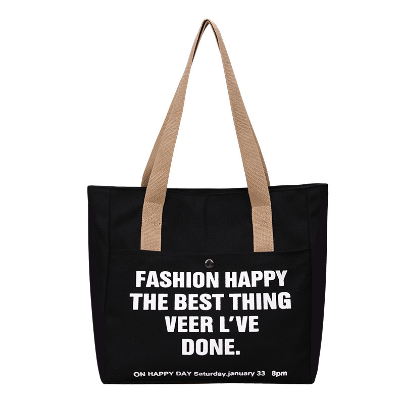 Trendy Women's Shoulder Bag Autumn New Simple Casual Letter Tote Bag Large Capacity Commuter Canvas Handbag