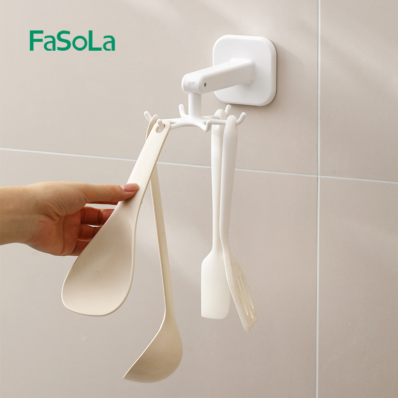 fasola旋转挂钩壁挂置物架厨具收纳架家用免打孔厨房锅铲勺子挂架