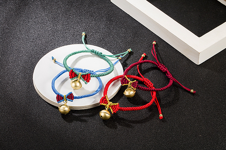 s925纯银在逃公主手链编绳编织蝴蝶结白雪公主铃铛手绳圣诞节饰品