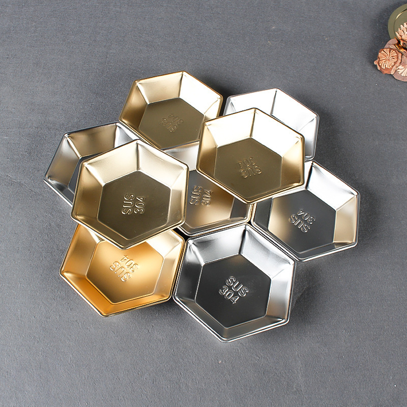 304不锈钢加厚六角碟六角盘酱料碟调味碟小吃盘果盘钻石盘菱形盘