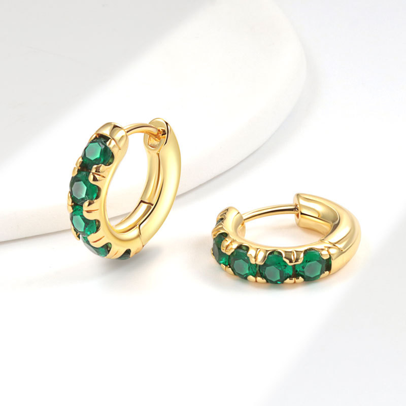 亚马逊锆石高级感复古祖母绿耳环女欧美时尚绿宝石耳环耳扣批发
