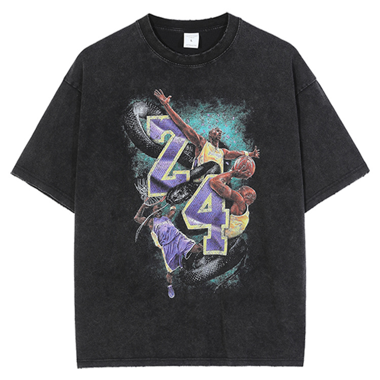 黑曼巴kb科比kobe bryant印花短袖nba t恤宽松落肩水洗做旧