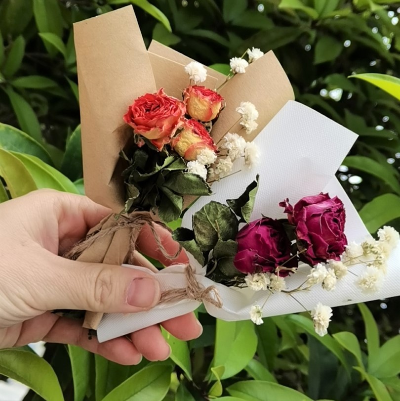 复古迷你泡泡干玫瑰小花束高端创意礼盒装饰小配花节日礼物