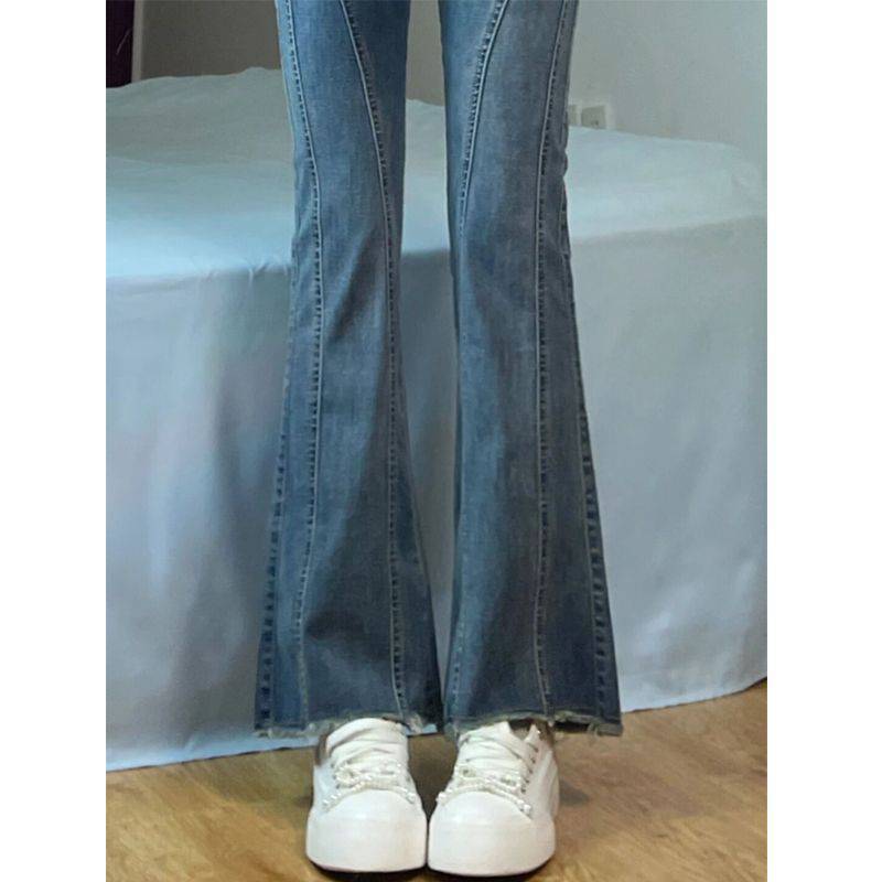 Design Skinny Jeans Women's Autumn and Winter New American Retro Slim Stretch Horseshoe Pants High Waist Flared Pants