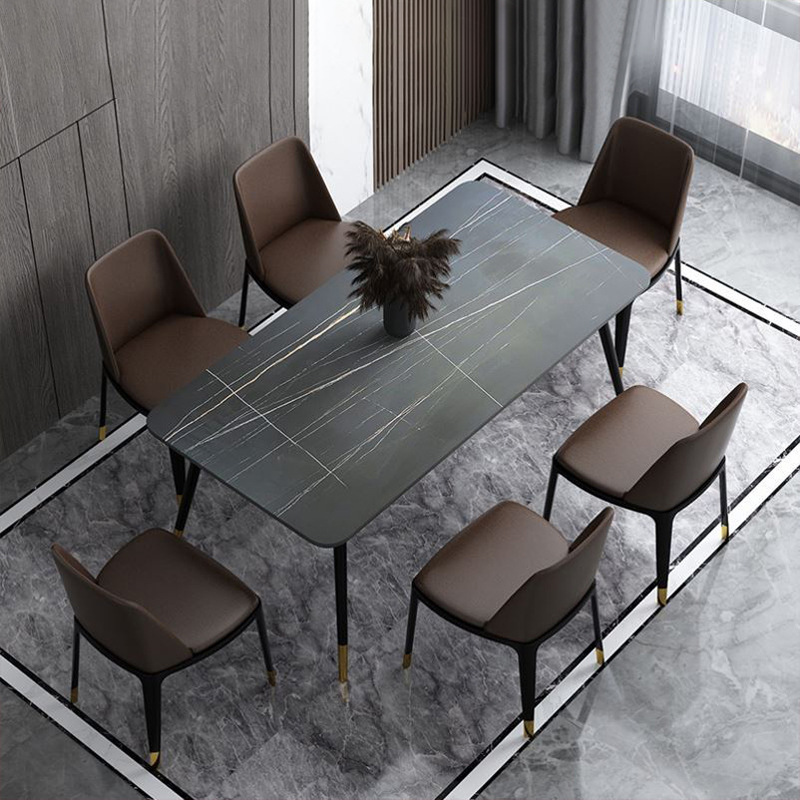 劳伦白金岩板餐桌长形圆角意式轻奢小户型饭厅饭桌