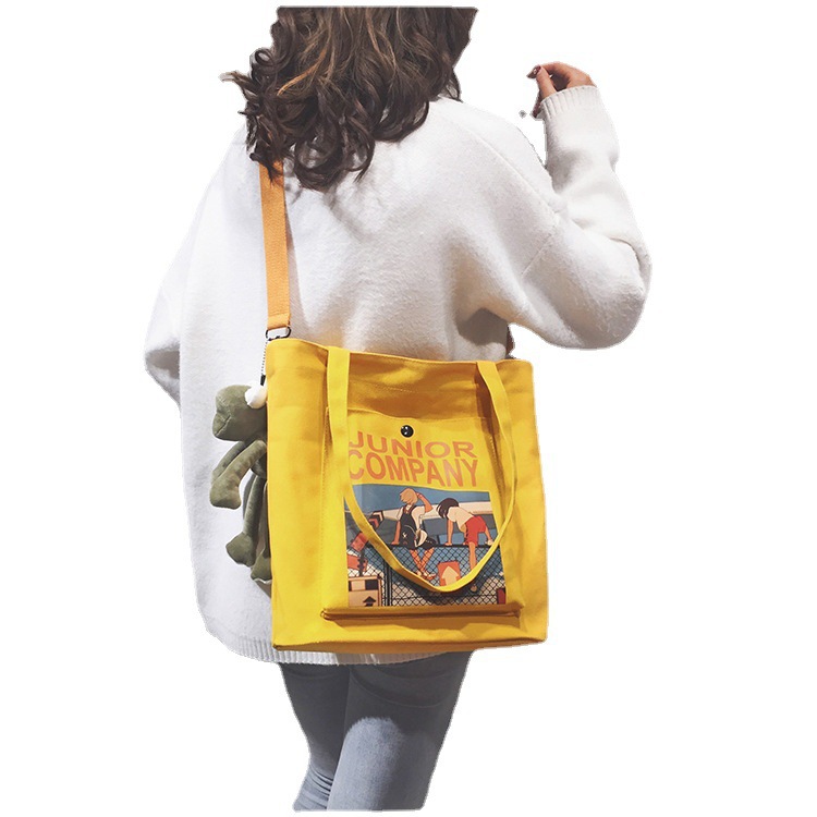 Student Handheld Canvas Bag One-Shoulder Canvas Bag Cartoon Canvas Bag Canvas Bag Shopping Bag Canvas Pouch in Stock Wholesale