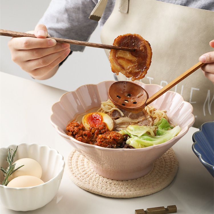 Wholesale Japanese Style Ceramic Bowl Chrysanthemum Glaze Kiln Trumpet Bowl Household Tableware Bamboo Hat Ramen Bowl Noodles with Soy Sauce Bowl Day Food Bowl