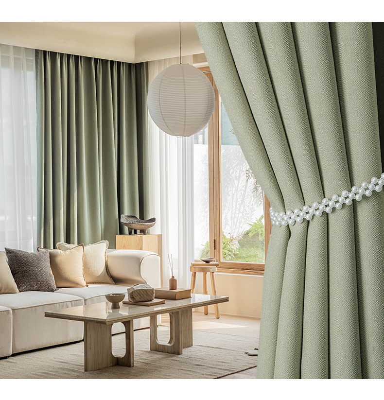 轻奢日系风格奶油色玛奇朵全遮光窗帘成品2022年简约新款成品窗帘