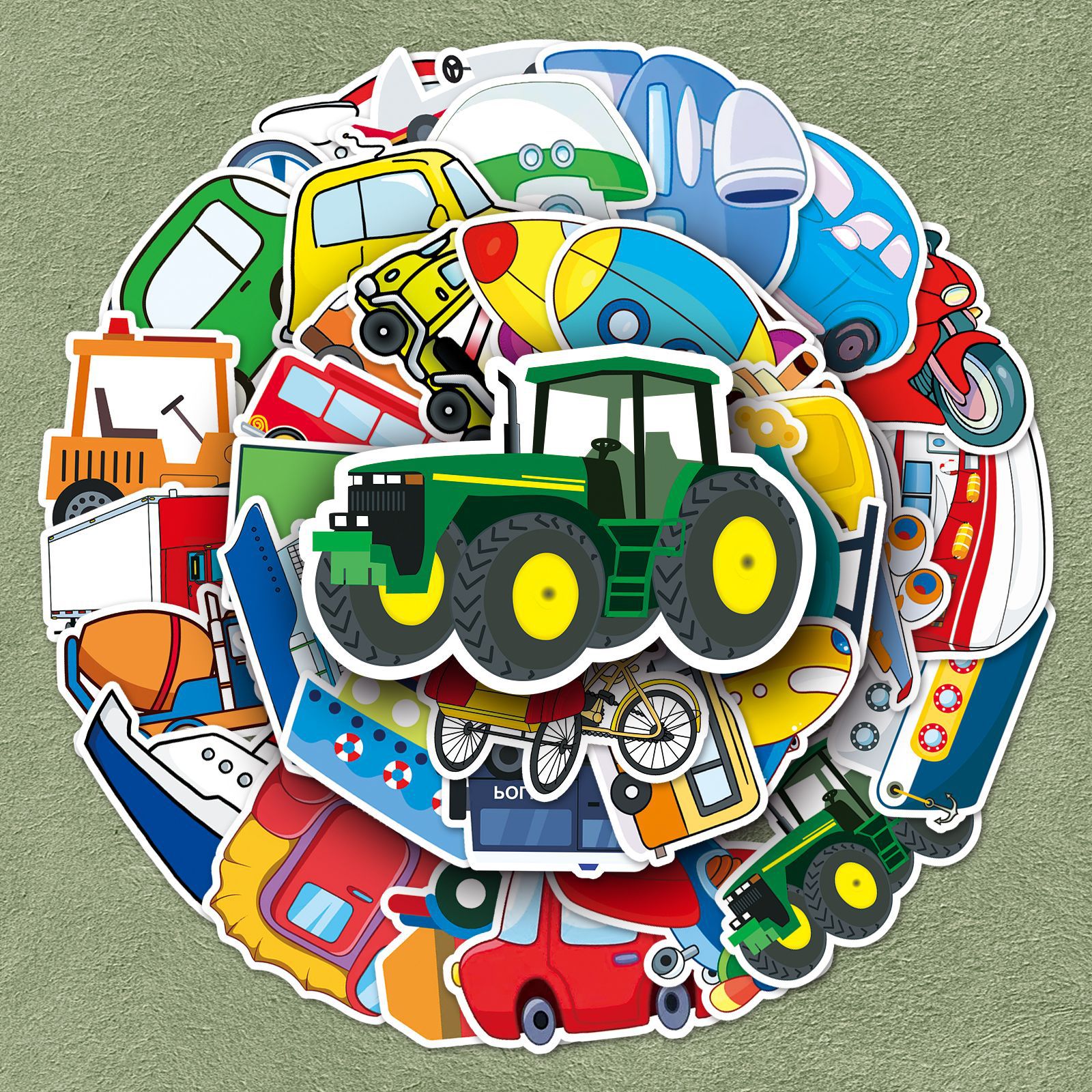 50张交通工具儿童贴纸卡通汽车启蒙认知教育玩具diy手账装饰防水