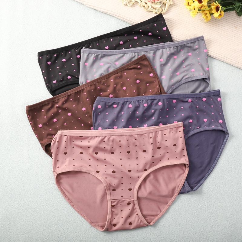 厂家批发柔软牛奶丝女士内裤跨境电商少女印花中腰大码弹性三角裤