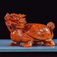 龙龟木雕刻动物摆件 复古创意中式家居客厅礼品木质工艺品