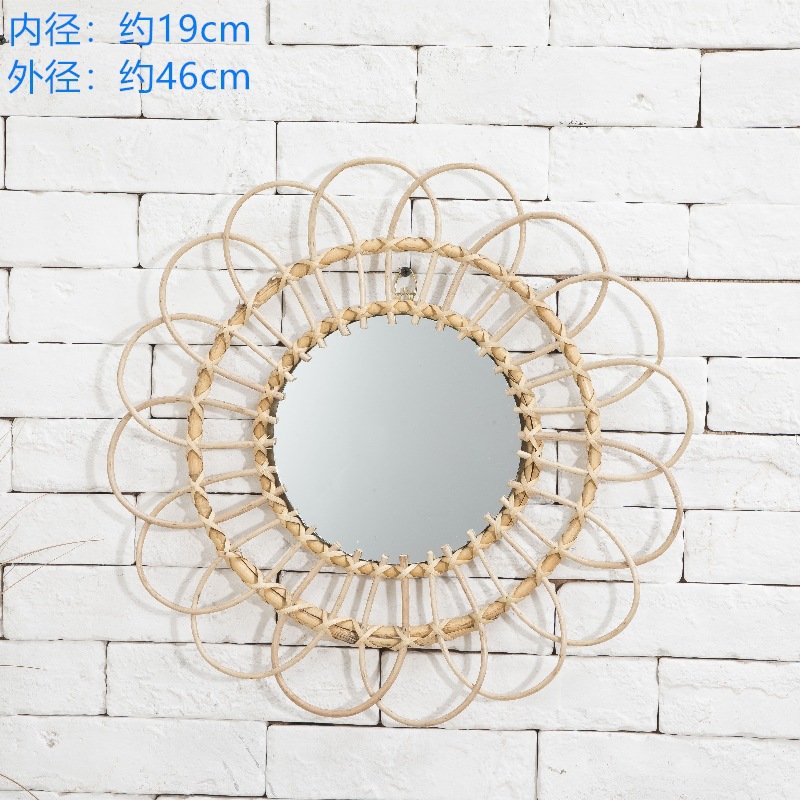 Nordic Wall Decorative Mirror Retro round Ins Style Rattan Mirror Handmade Hanging Mirror