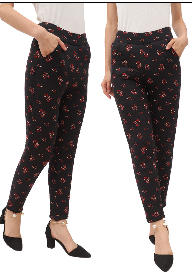 中老年女士加厚驼绒棉裤 秋冬季修身美体花棉裤保暖棉裤打底裤