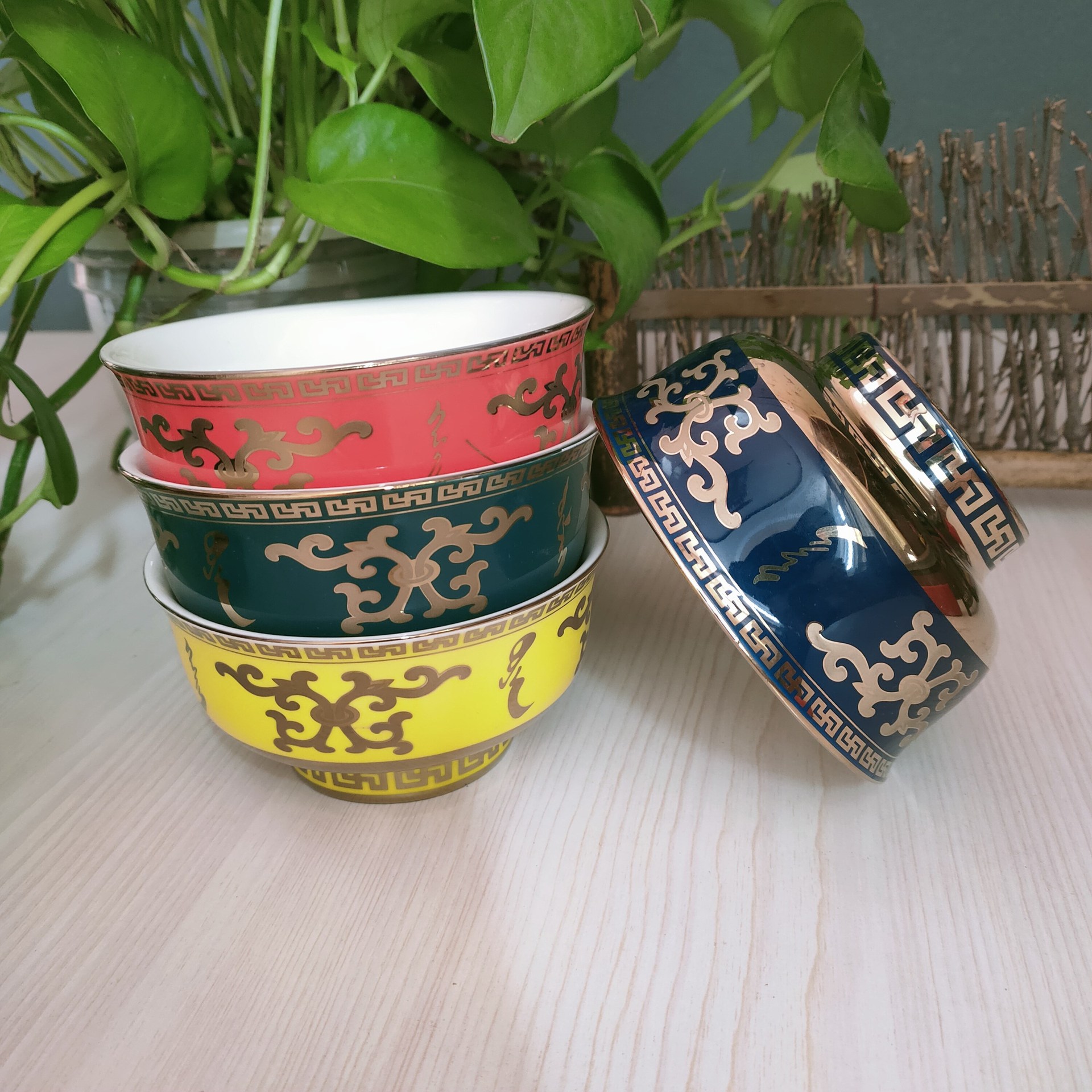 蒙古族新款加厚奶茶碗民族特色酒店饭店餐厅餐具舞蹈道具5件包邮