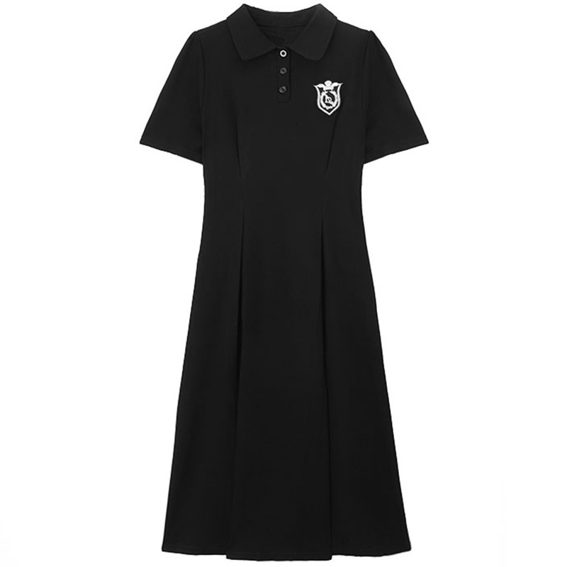 Preppy Style Polo Collar Dress Women's Spring 2023 New Mid-Length Waist Slimming First Love Short Sleeve A- line Skirt