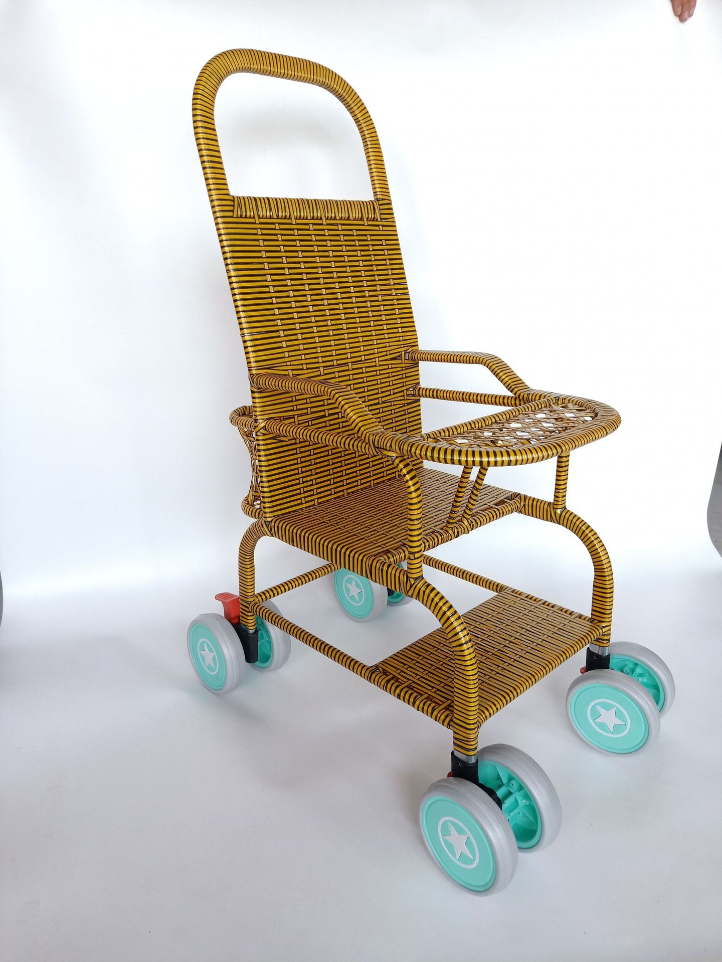 新款手推车儿童座椅带扶手宝宝仿藤 藤编推车儿童藤椅推车婴儿车