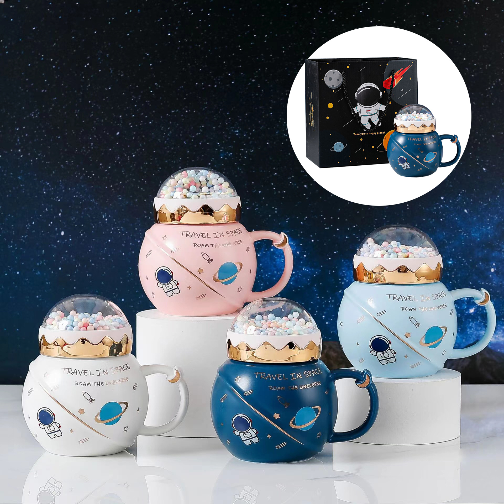 星球陶瓷杯跨境创意马克杯宇航员杯子可爱卡通杯送人礼品印字水杯