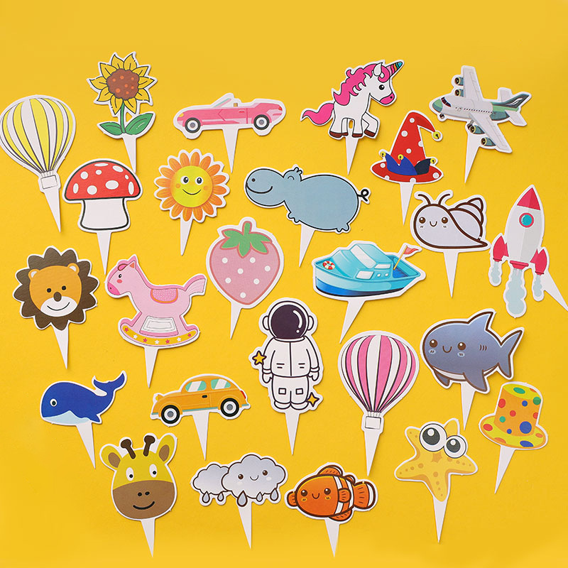 六一儿童蛋糕装饰插牌卡通小动物独角兽插卡气球宇航员蛋糕插件