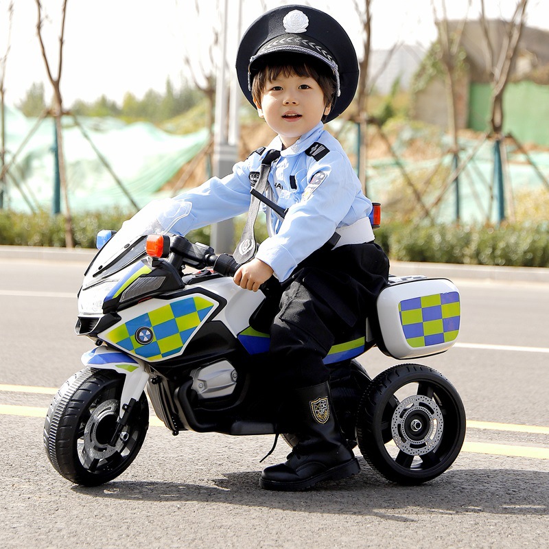 儿童电动摩托车警察玩具车可坐人宝宝三轮车2-6岁男孩3充电电瓶车